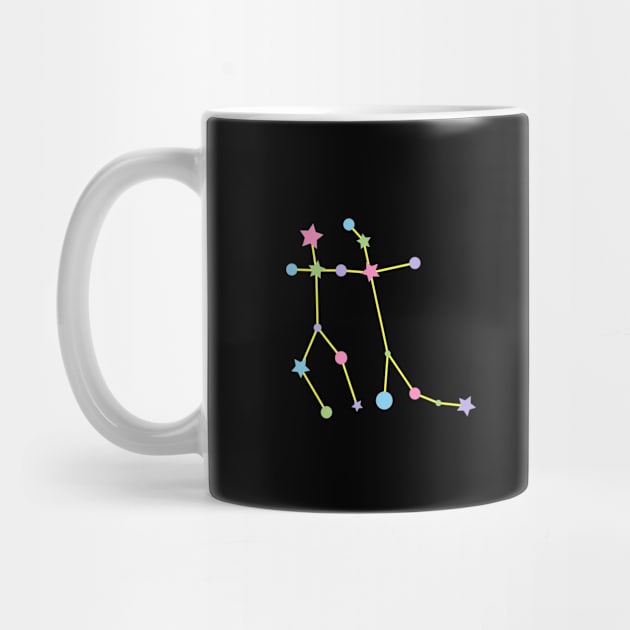 Gemini Zodiac Constellation in Rainbow Pastels - Black by Kelly Gigi